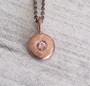 Pink Lab Diamond Coin Pebble Necklace, Handmade 14k gold Pendant,  Diamond Disc Pendant, Ready to Ship Neckwear