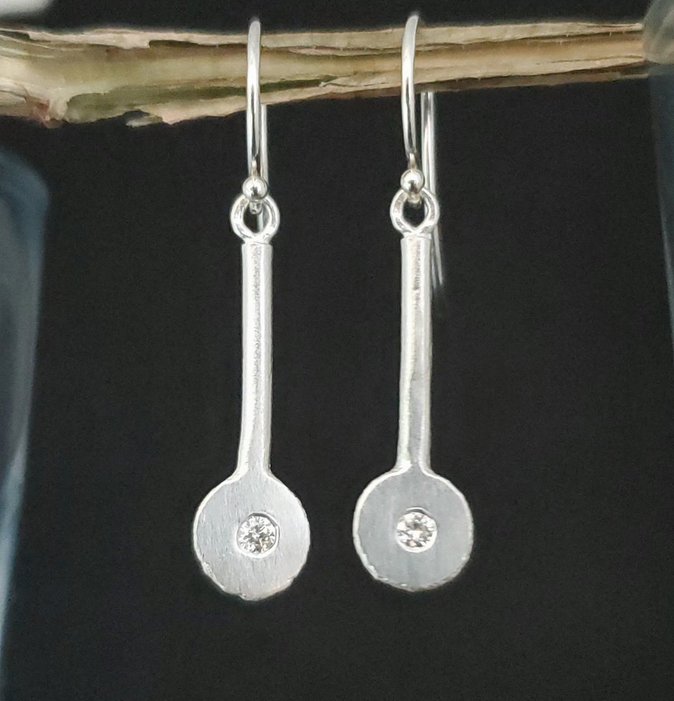 Sterling Silver Diamond Earrings, Modern Drop Earrings, Leverback Earrings, Dang