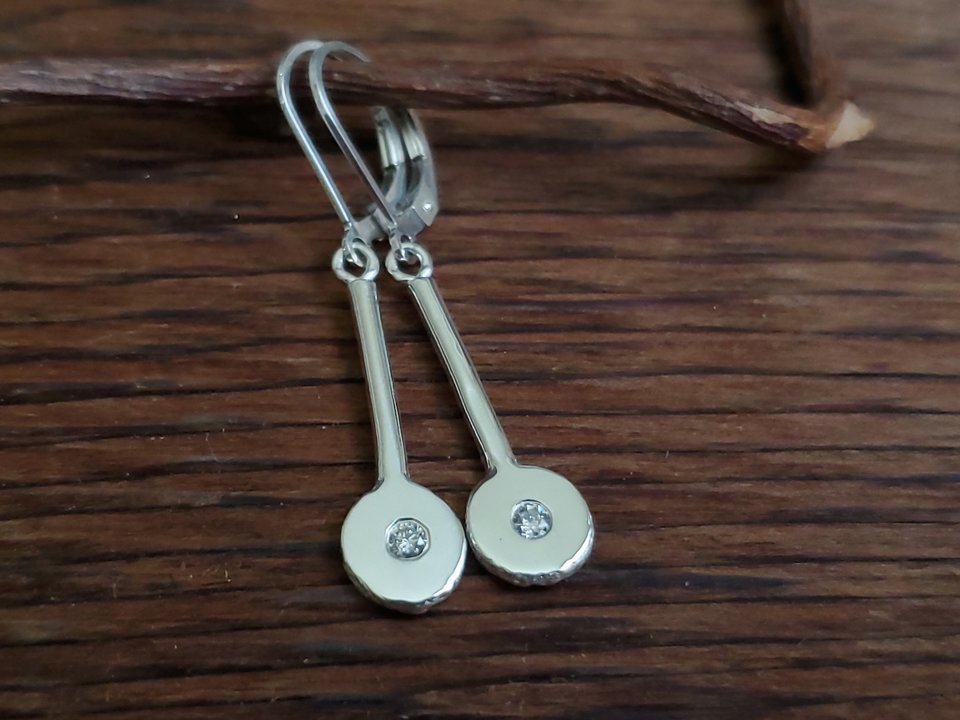 Sterling Silver Diamond Earrings, Modern Drop Earrings, Leverback Earrings, Dang