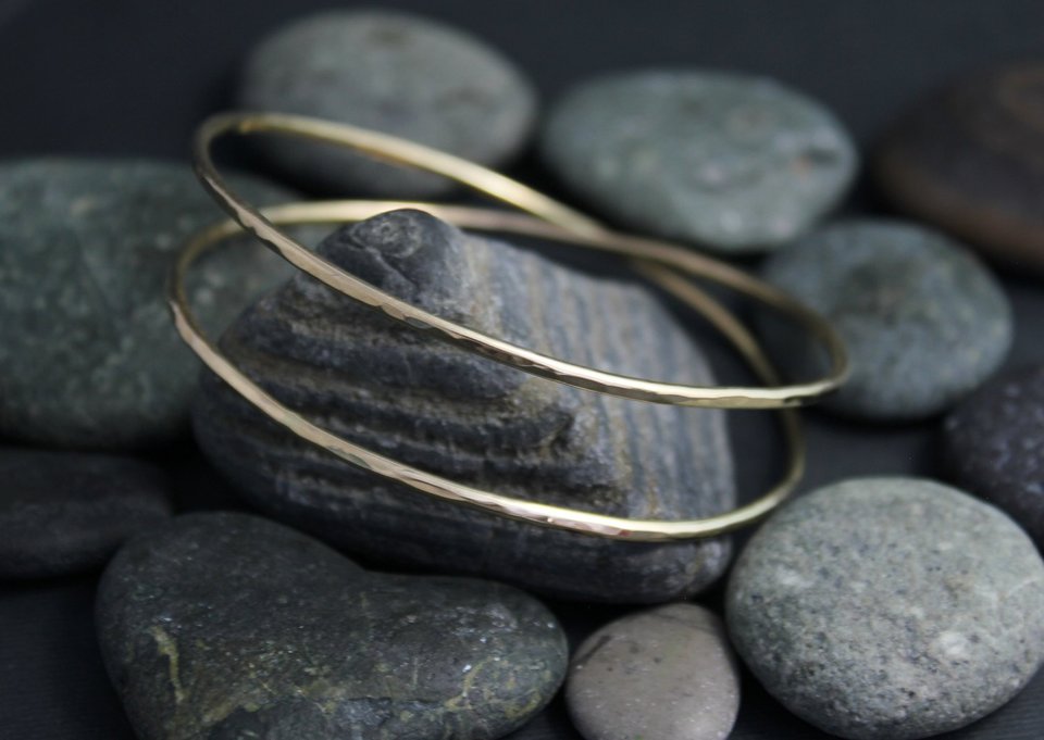 Hammered 14k Yellow Gold Infinity Bangle, Solid Gold Bangle, Handmade Bracelet, Hammered Bangle, Ready to Ship Bracelet