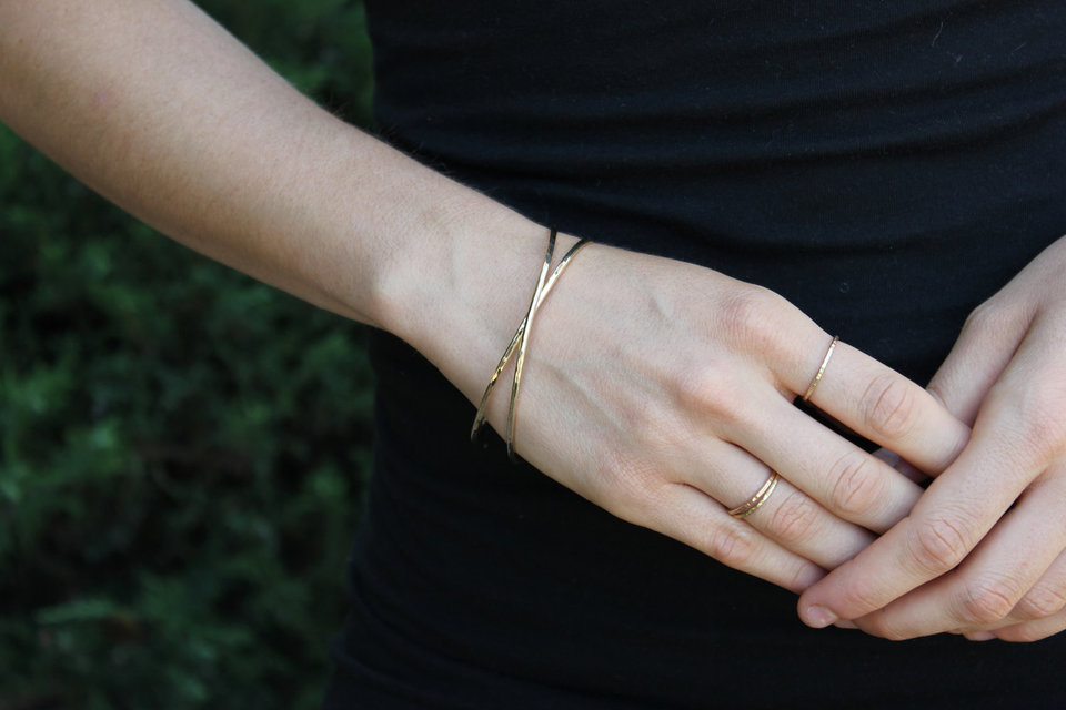 Hammered 14k Yellow Gold Infinity Bangle, Solid Gold Bangle, Handmade Bracelet, Hammered Bangle, Ready to Ship Bracelet