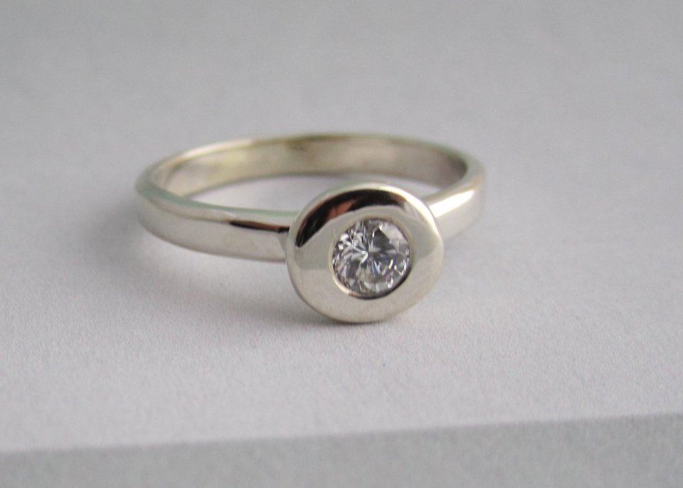 Recycled white gold 14kt diamond  engagement ring