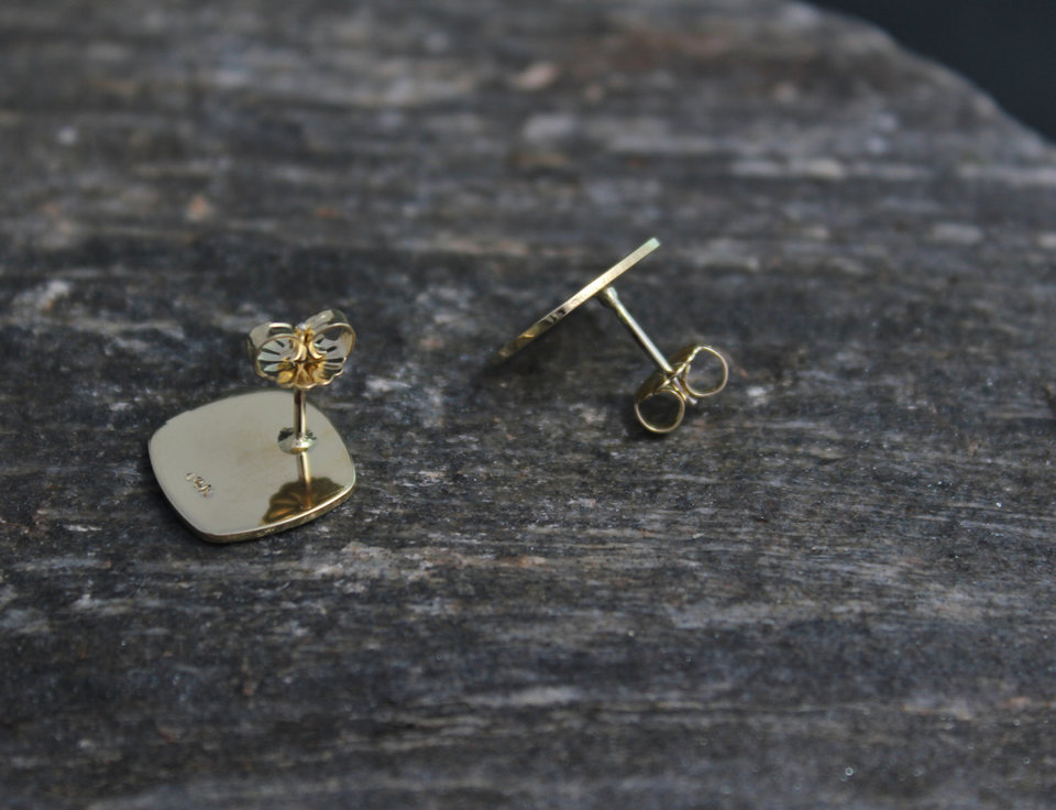 14k Yellow Gold Square Earrings, Square Shape, Minimalist Studs, Solid 14k Gold Studs, Brushed Gold, Simple Studs, Ready to Ship Earrings