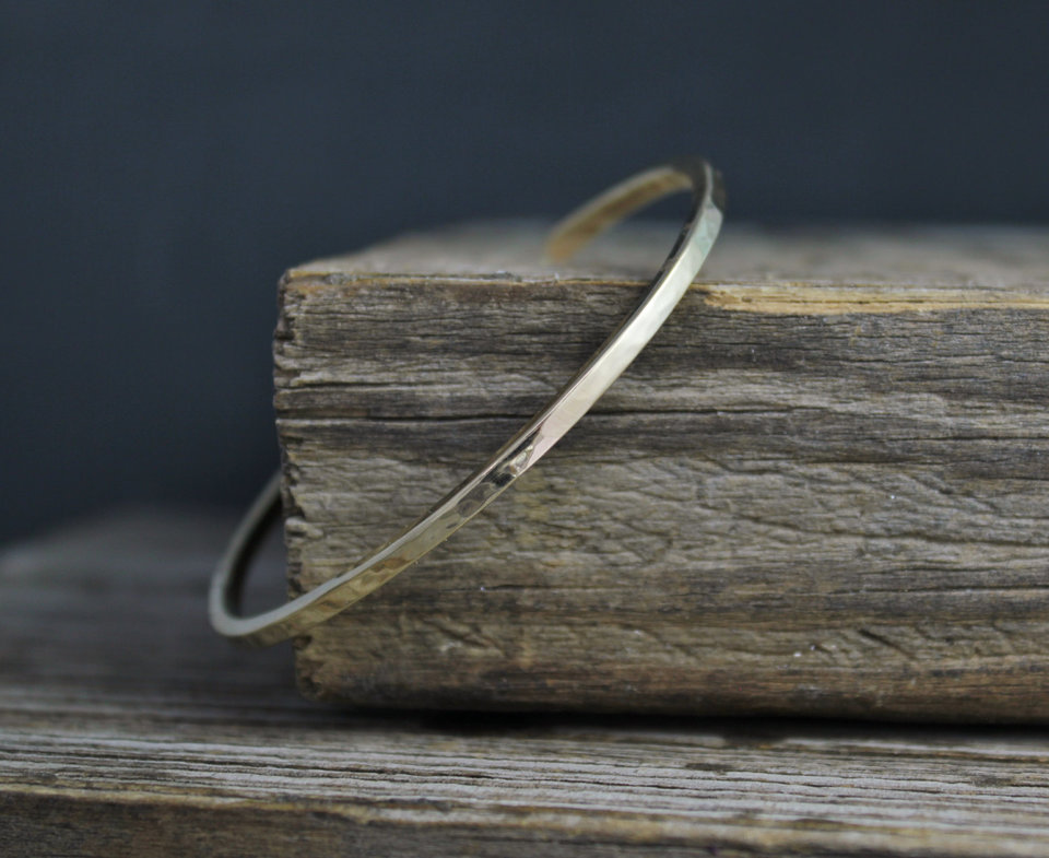 Solid 14k Yellow Gold Cuff Bracelet, Handmade Bracelet, Minimalist Cuff, Hammered Texture, Hammered Gold Cuff, Ready to Ship Bracelet
