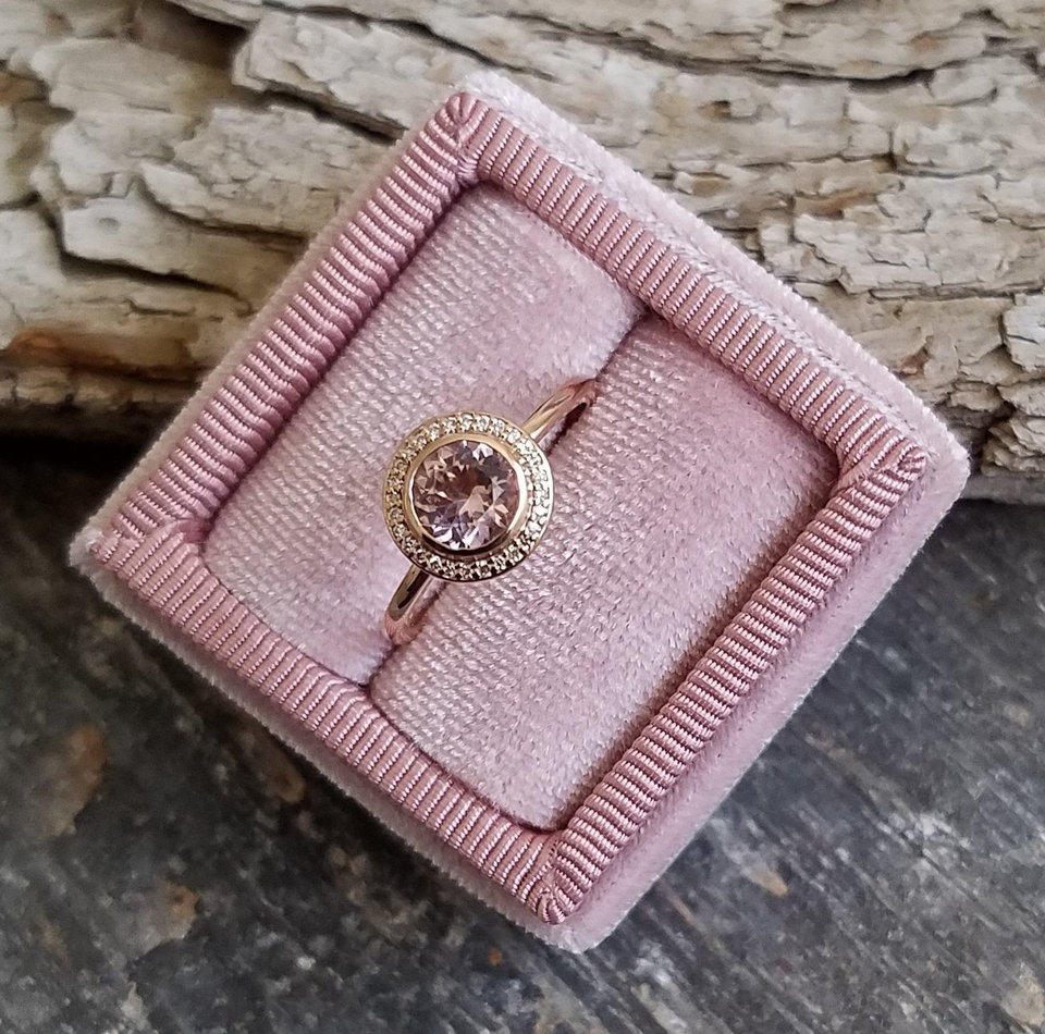 14k Rose Gold Moissanite Halo Ring, Engagement Ring, Modern Bride, Diamond Halo,