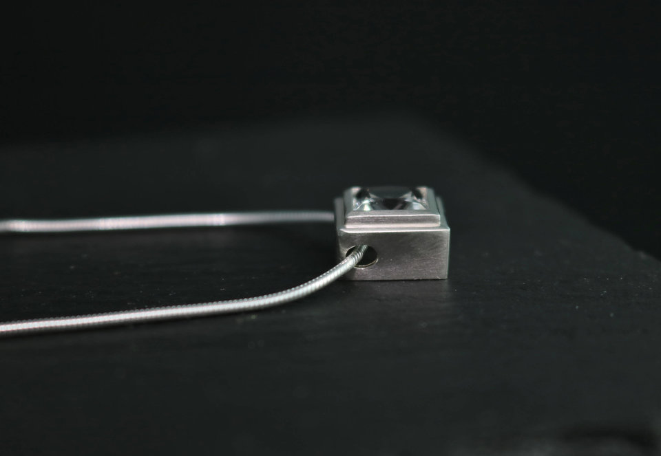 Sterling Silver White Topaz Pendant, 7mm White Topaz, Sliding Pendant, Bezel Set, Princess Cut , Square Pendant, Gift for Her, Ready to Ship