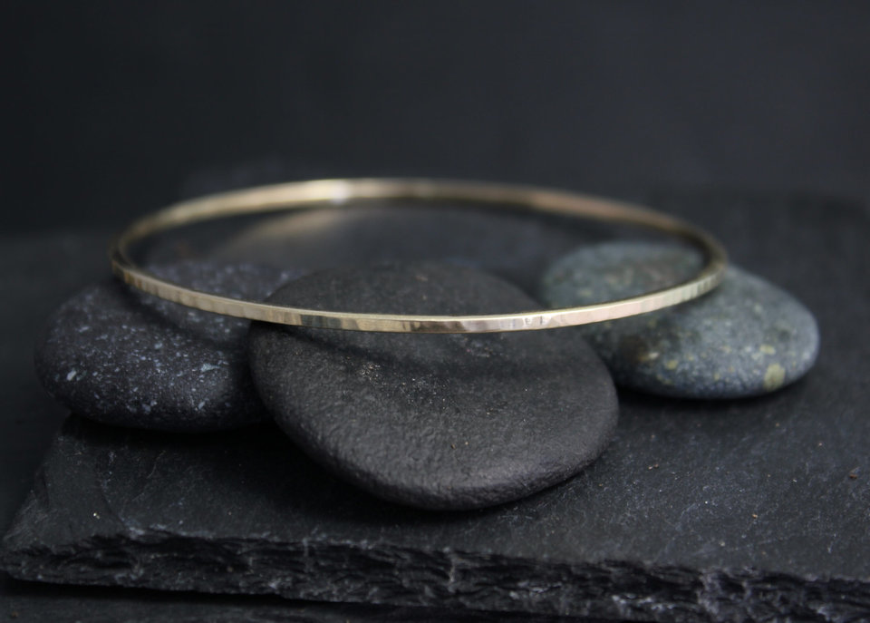 Hammered Yellow Gold Bangle Bracelet , Solid 14k Gold Bracelet, Handmade Bangle, Hammered Bangle, Ready to Ship Bracelet