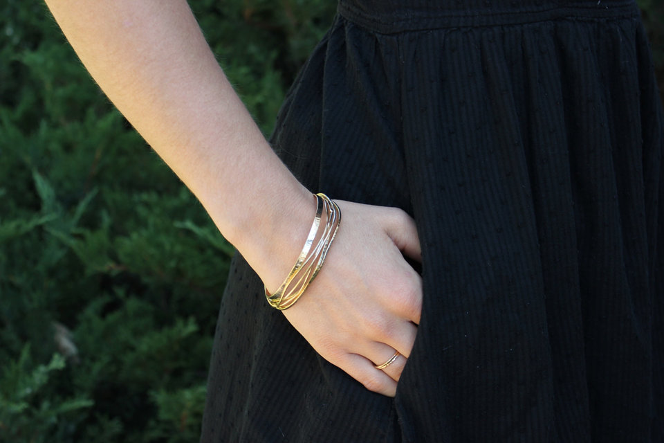 Hammered Yellow Gold Bangle Bracelet , Solid 14k Gold Bracelet, Handmade Bangle, Hammered Bangle, Ready to Ship Bracelet