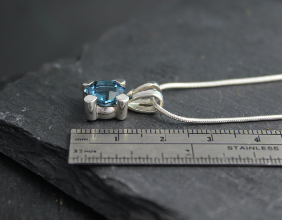 London Blue Topaz Pendant, Cushion Cut Blue Topaz Pendant, Sterling Silver Gemstone Pendant, Teddy Bear Pendant, Ready to Ship Neckwear