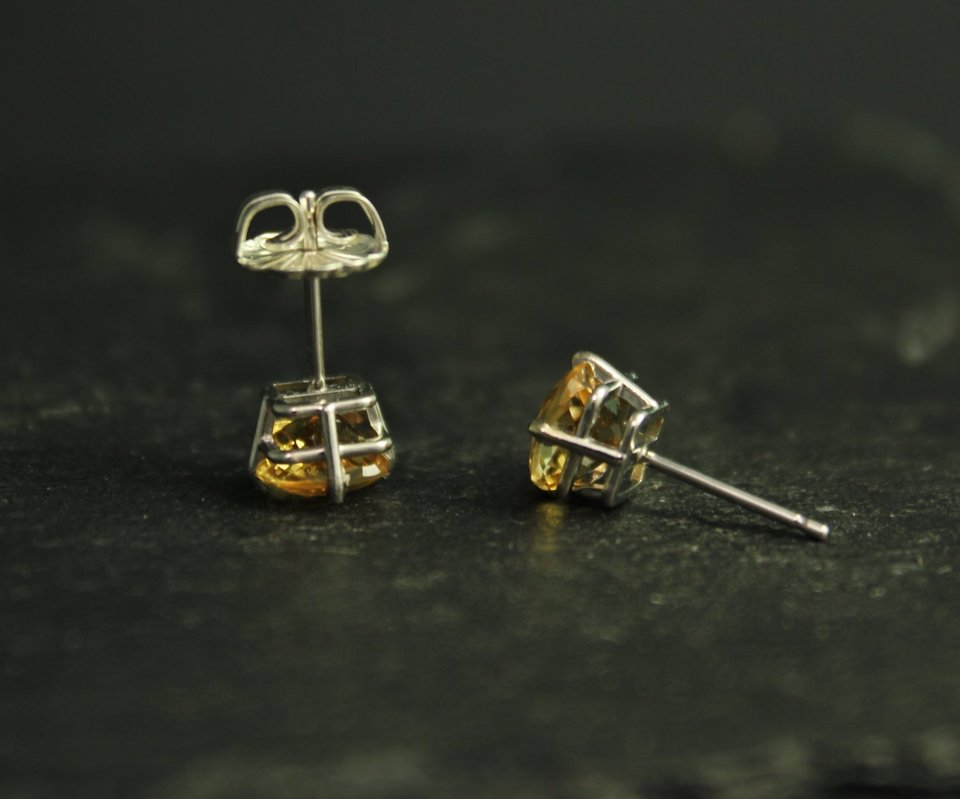 Citrine 14k White Gold Stud Earrings, 6mm Cushion Cut Citrine Earrings, November Birthstone Earrings, Ready to Ship Earrings