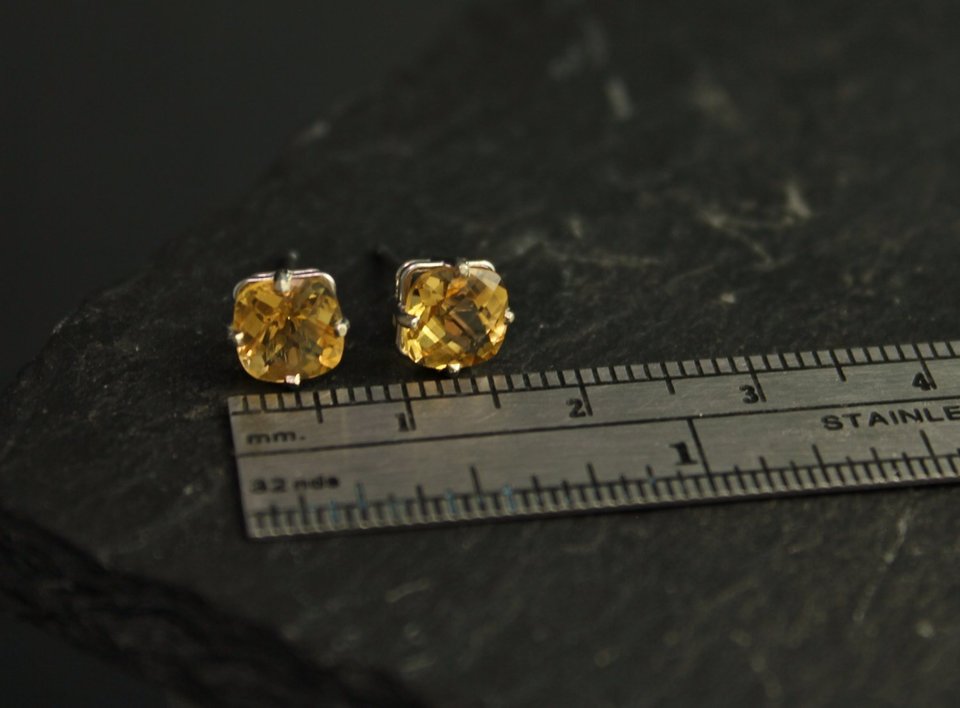 Citrine 14k White Gold Stud Earrings, 6mm Cushion Cut Citrine Earrings, November Birthstone Earrings, Ready to Ship Earrings