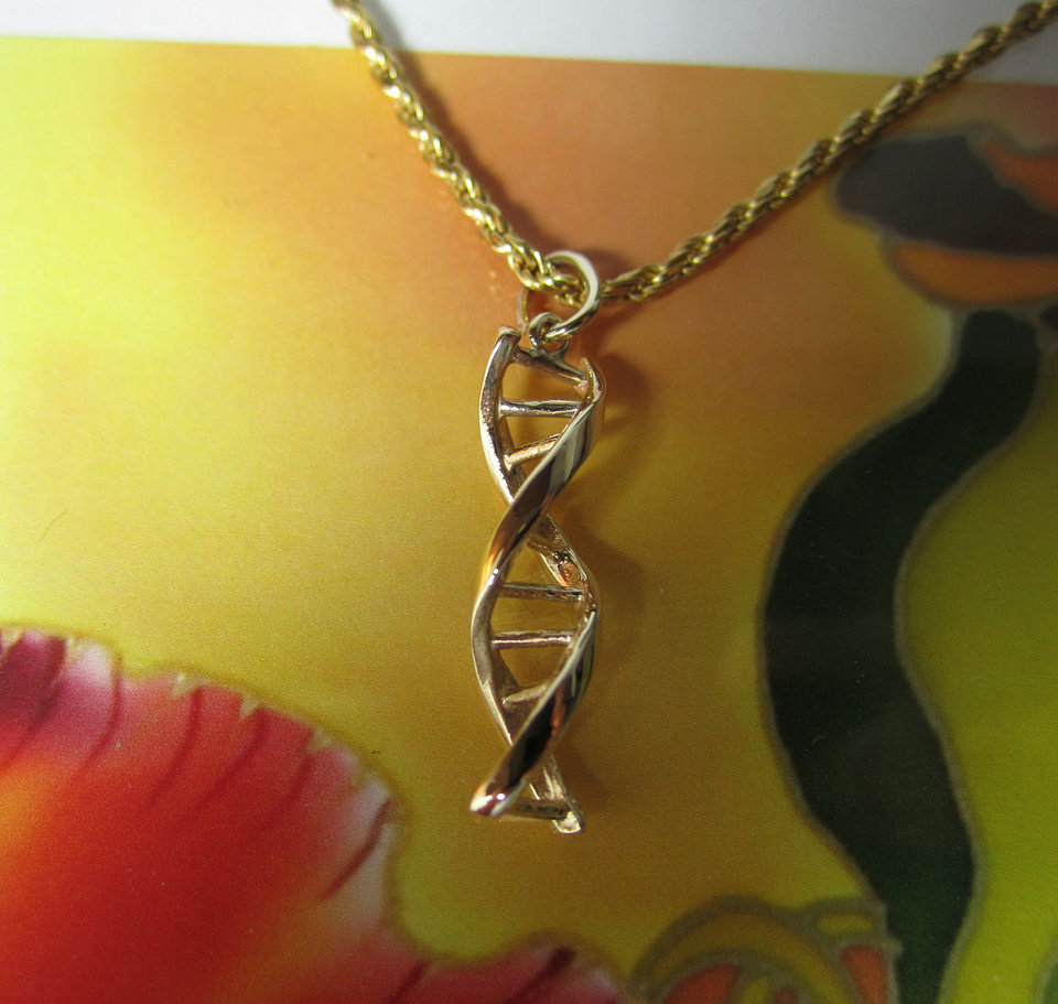 Double Helix DNA  14k Yellow Gold pendant, gift for science, Science Graduation Gift, Gift for Scientist, Biologist Gift