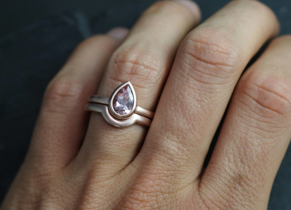 14k Rose Gold Pear Shape Morganite Ring, Solitaire Morganite, 9 by 6 Pear Shape,