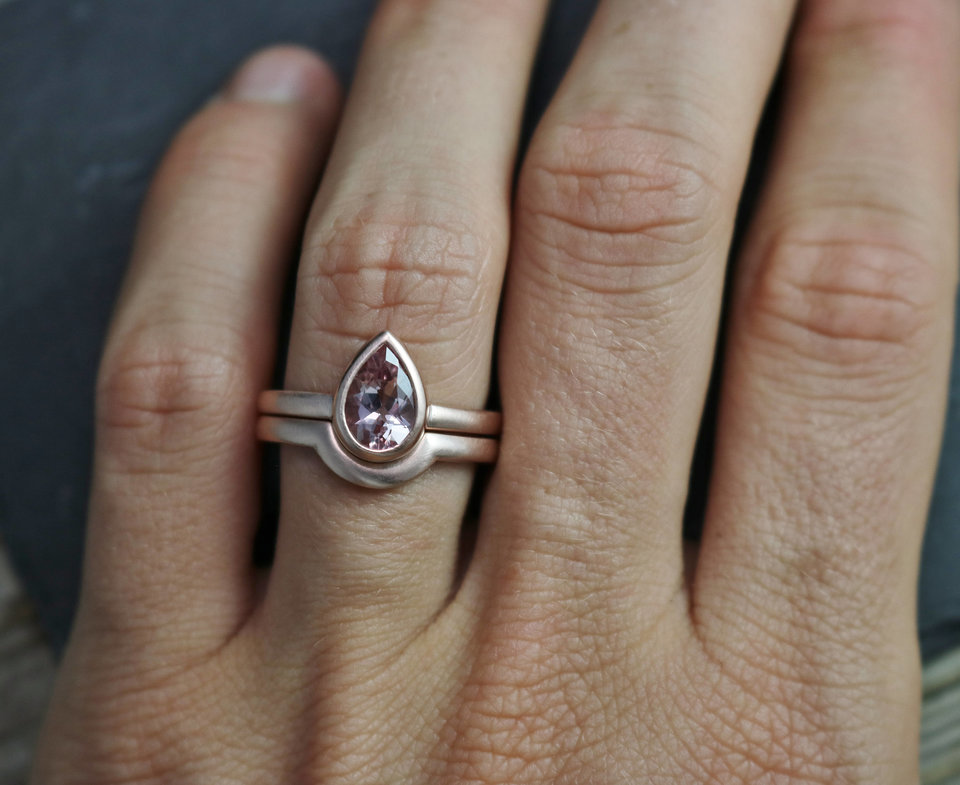 14k Rose Gold Pear Shape Morganite Ring, Solitaire Morganite, 9 by 6 Pear Shape,