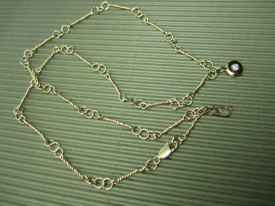 14k Yellow Gold Handmade Link Chain Necklace - Diamond Coin - Pebble Necklace - Handmade Chain - Ready to Ship