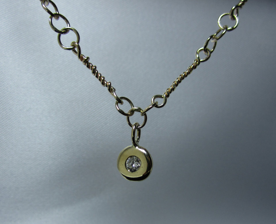 14k Yellow Gold Handmade Link Chain Necklace - Diamond Coin - Pebble Necklace - Handmade Chain - Ready to Ship