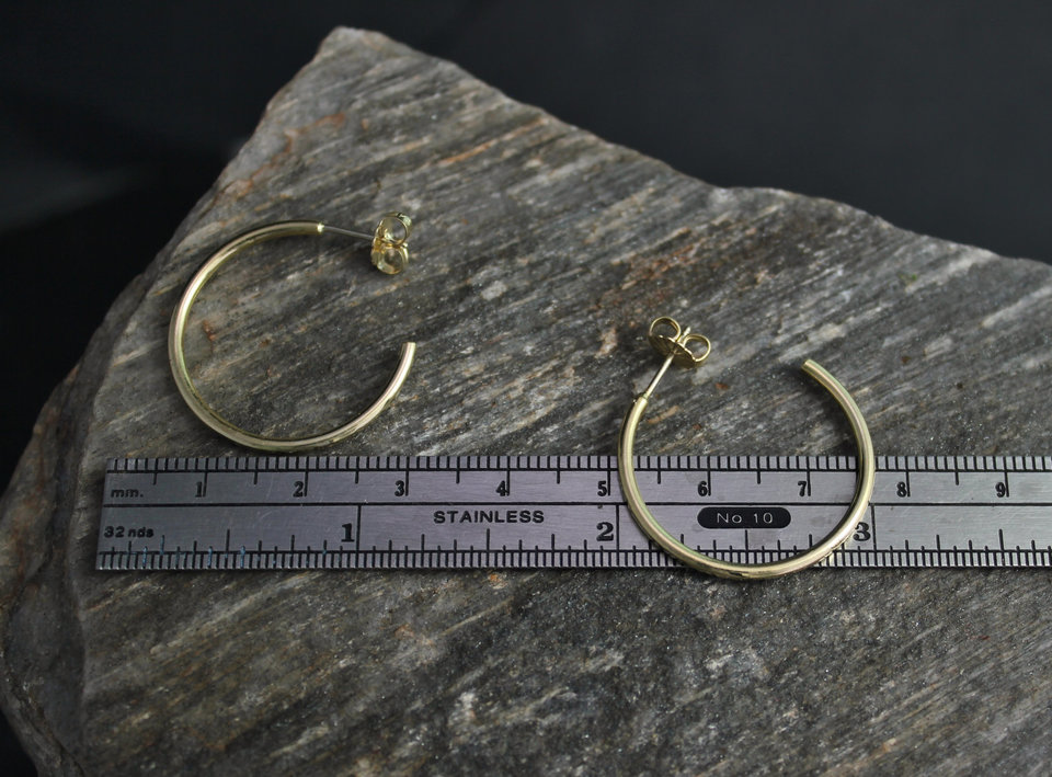 Hammered 14k Yellow Gold Hoop Earrings, Solid Gold Hoops, Hammered Gold Hoops, Minimalist Earrings, Medium Hoops, Ready to Ship Earrings