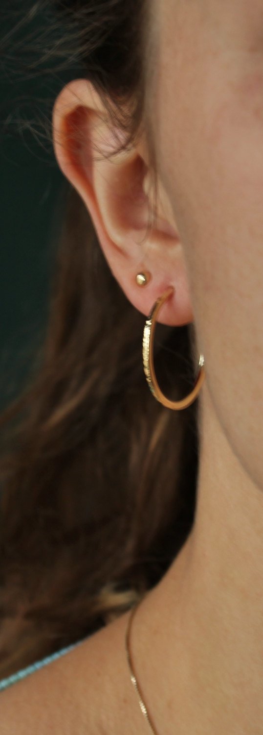 Hammered 14k Yellow Gold Hoop Earrings, Solid Gold Hoops, Hammered Gold Hoops, Minimalist Earrings, Medium Hoops, Ready to Ship Earrings