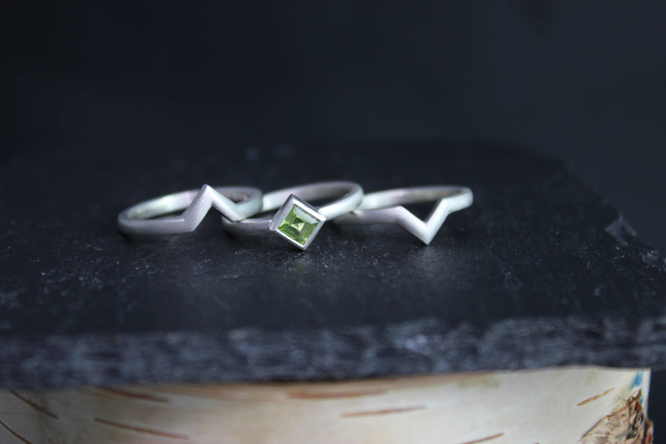 Princess Cut Peridot Ring in Sterling Silver, 4mm Peridot, Stacking Ring, August Birthstone Ring, Peridot Solitaire, Ready to Ship Size 6.75