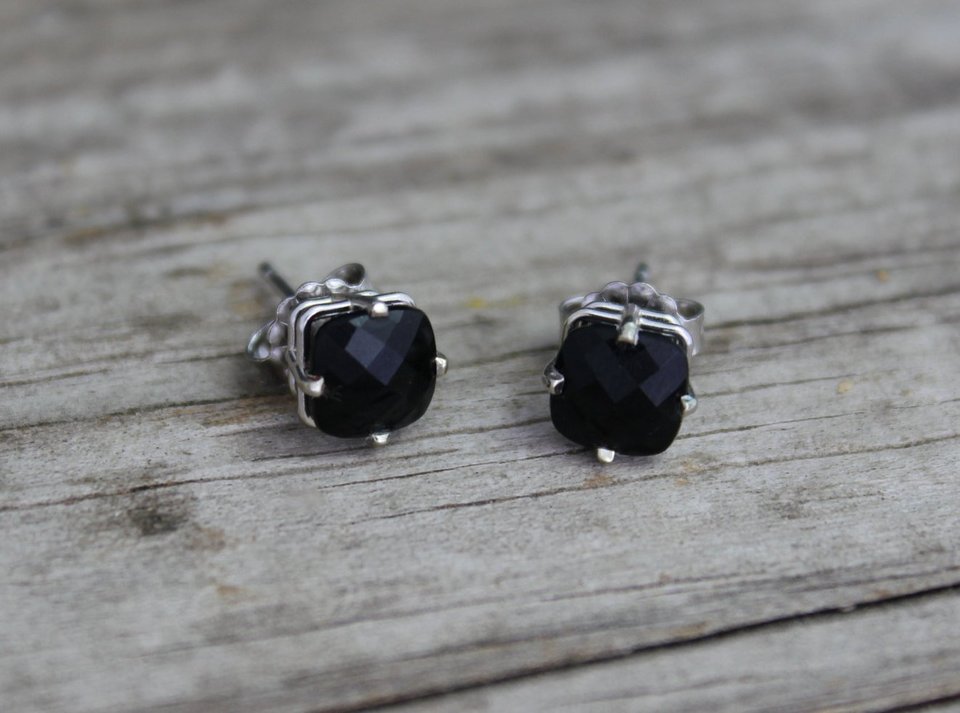 Black Onyx 14k White Gold Stud Earrings - 6mm Black Onyx Studs - Gemstone Earrings - Ready to Ship