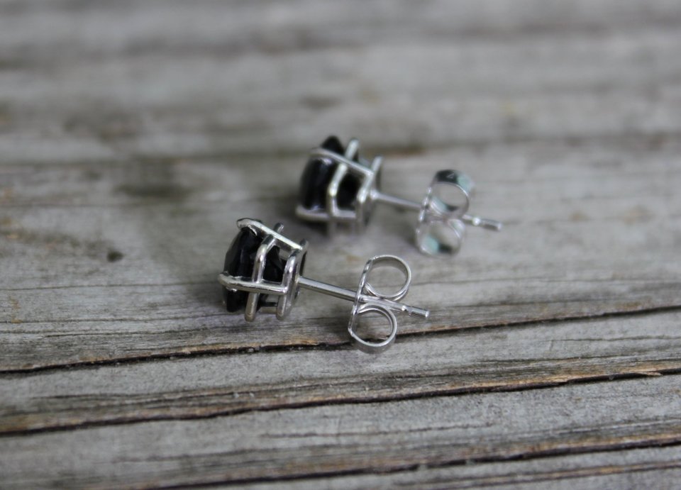 Black Onyx 14k White Gold Stud Earrings - 6mm Black Onyx Studs - Gemstone Earrings - Ready to Ship