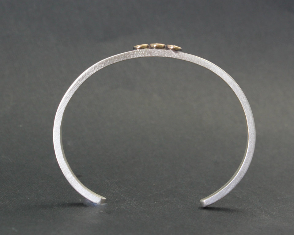 Sterling Silver & 14k Yellow Gold Cuff Bracelet, Wide Silver Cuff, Free Form, Go