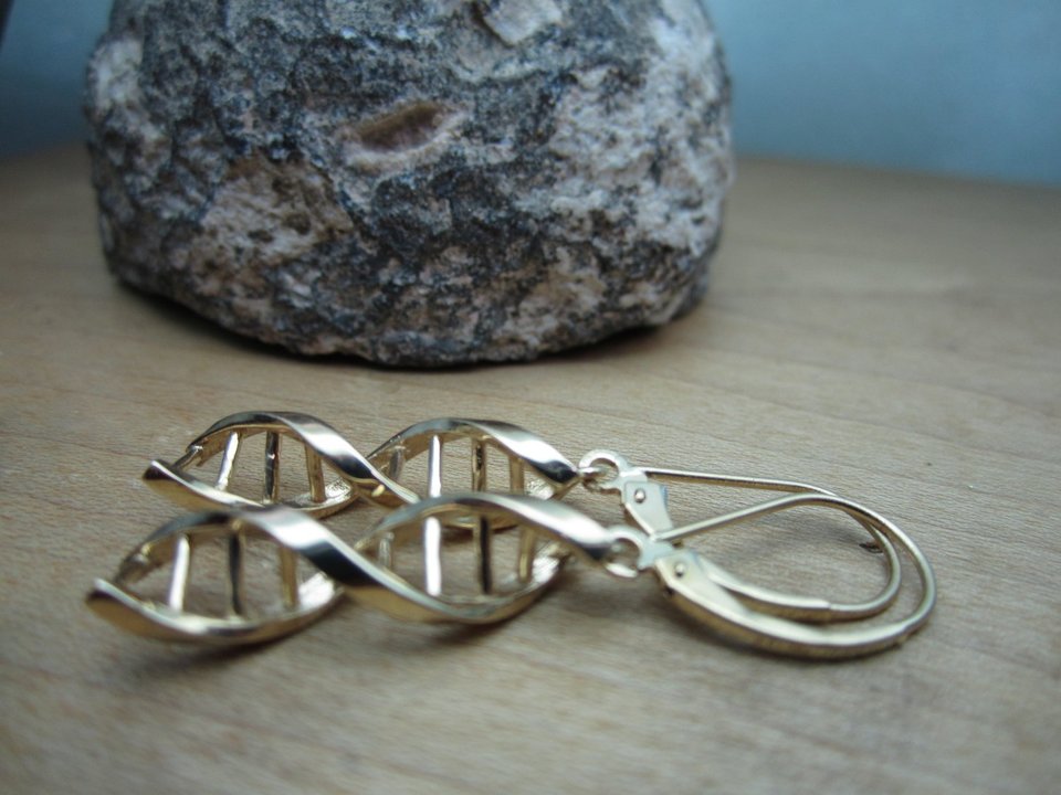 DNA double helix 14k yellow gold chandelier earrings lever backs, 14k Yellow Gold DNA Earrings, Dangle Earrings