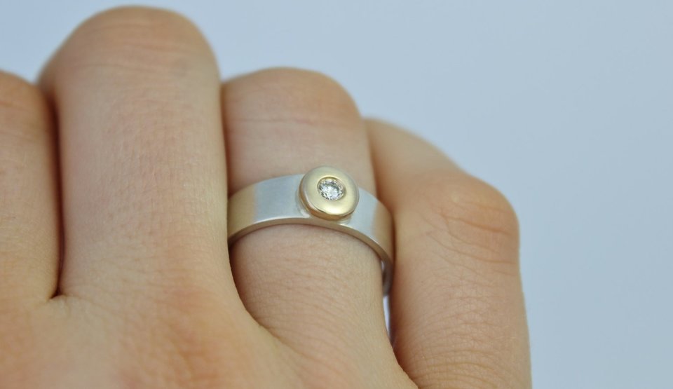 Sterling Silver 14k Yellow Gold Diamond Ring // Silver and Gold Ring // Eco Friendly // Stackable Ring // Band Ring // Ready to Ship SZ 6, 7