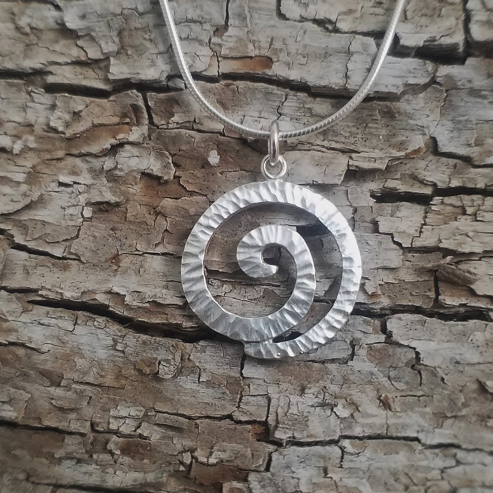 Sterling Silver Swirl Pendant, Hammered Texture, Gaia Pendant, Gift for Her, Simple Silver Necklace, Ready to Ship Neckwear