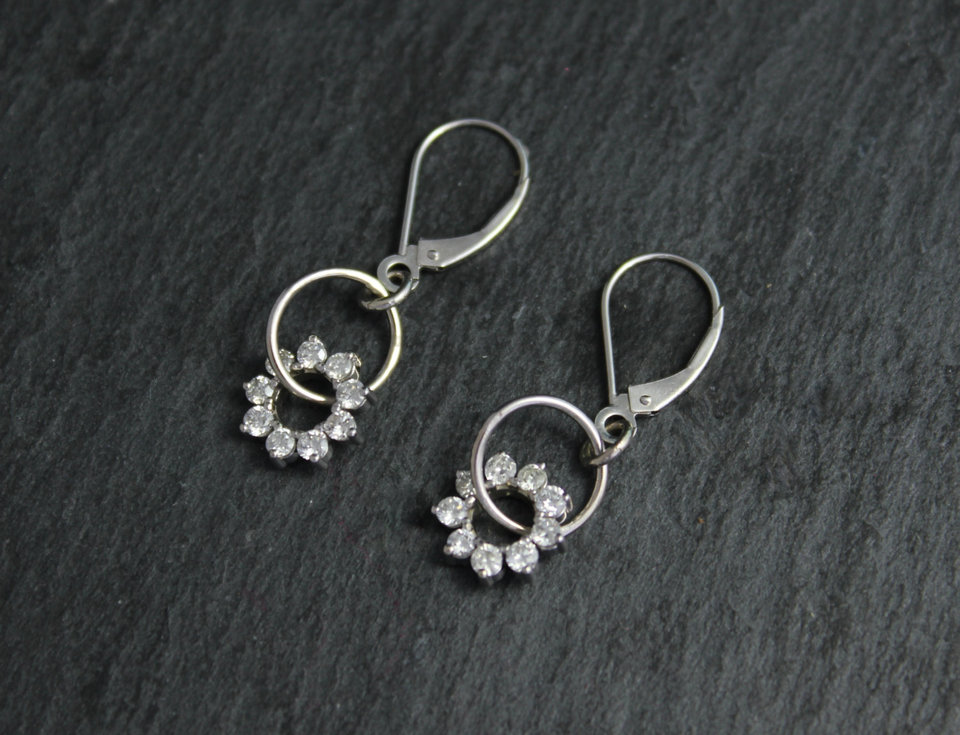 14k White Gold Diamond Dangle Earrings, Conflict Free Diamond Earrings, Drop Diamond Earrings, Ready to Ship