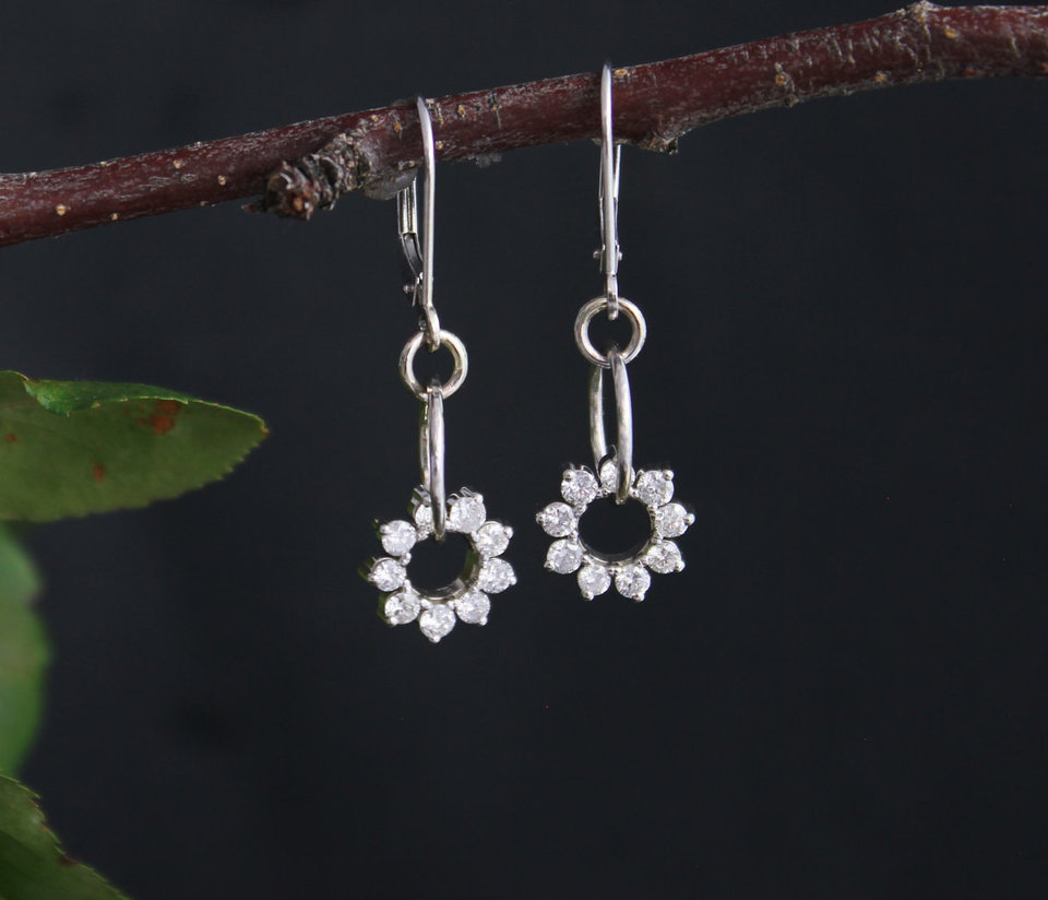 14k White Gold Diamond Dangle Earrings, Conflict Free Diamond Earrings, Drop Diamond Earrings, Ready to Ship