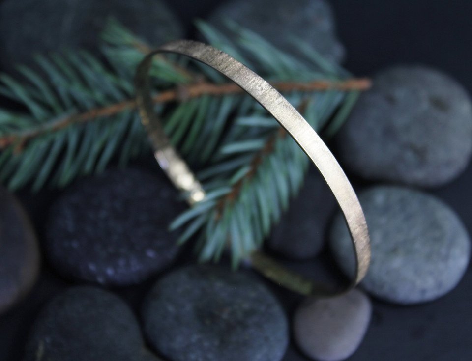 14k Brushed Yellow Gold Bangle Bracelet, Solid Gold Bracelet, Handmade Bangle, H