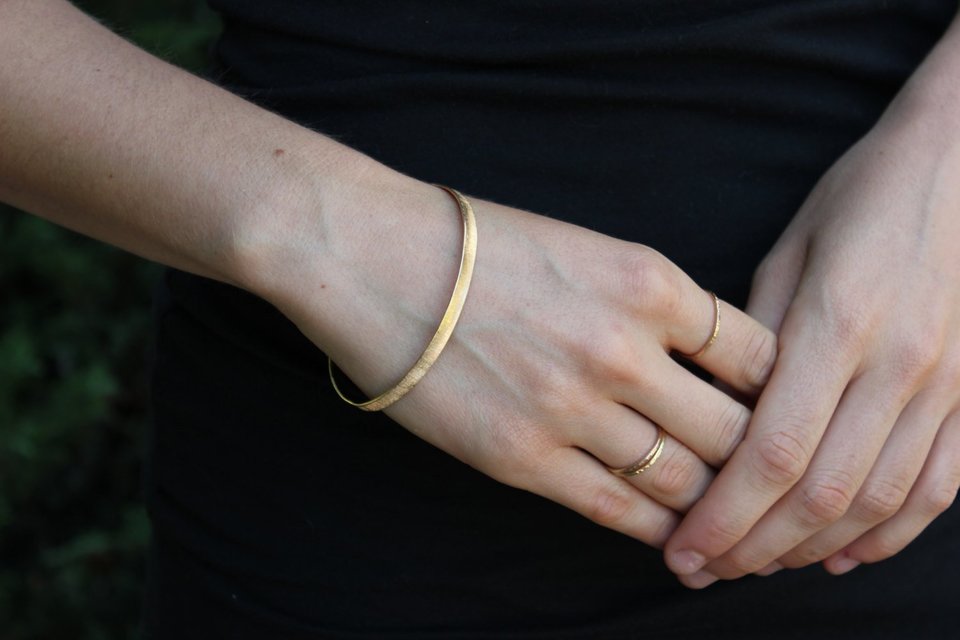 14k Brushed Yellow Gold Bangle Bracelet, Solid Gold Bracelet, Handmade Bangle, H