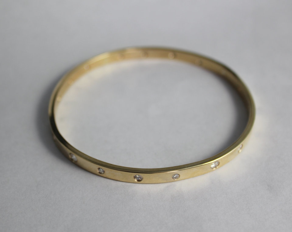 14k Yellow Gold Diamond Bangle Bracelet, Small-Medium Bangle Bracelet, Handmade