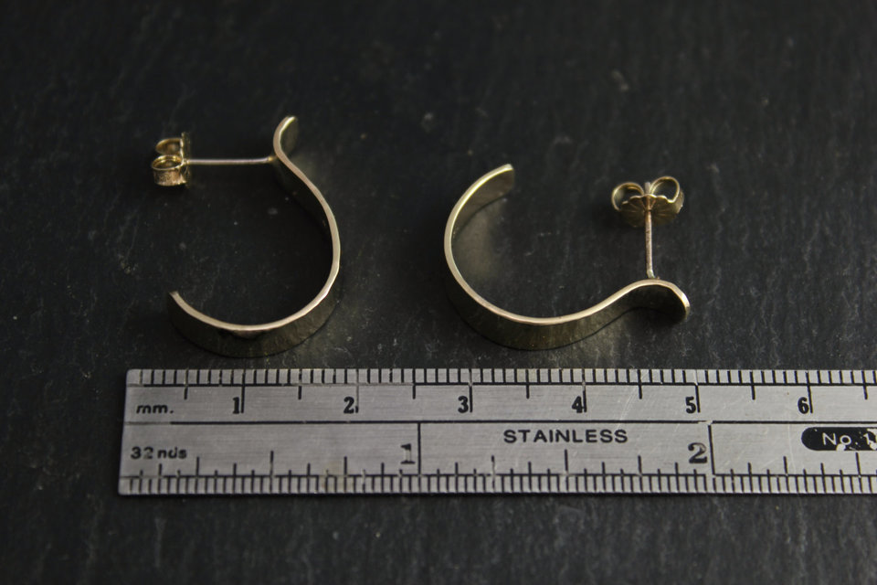 Hammered 14k Yellow Gold Hoop Earrings, Dangle Earrings, Hammered Gold Hoops, Abstract Hoops, Modern Minimalist Earrings, Ready to Ship