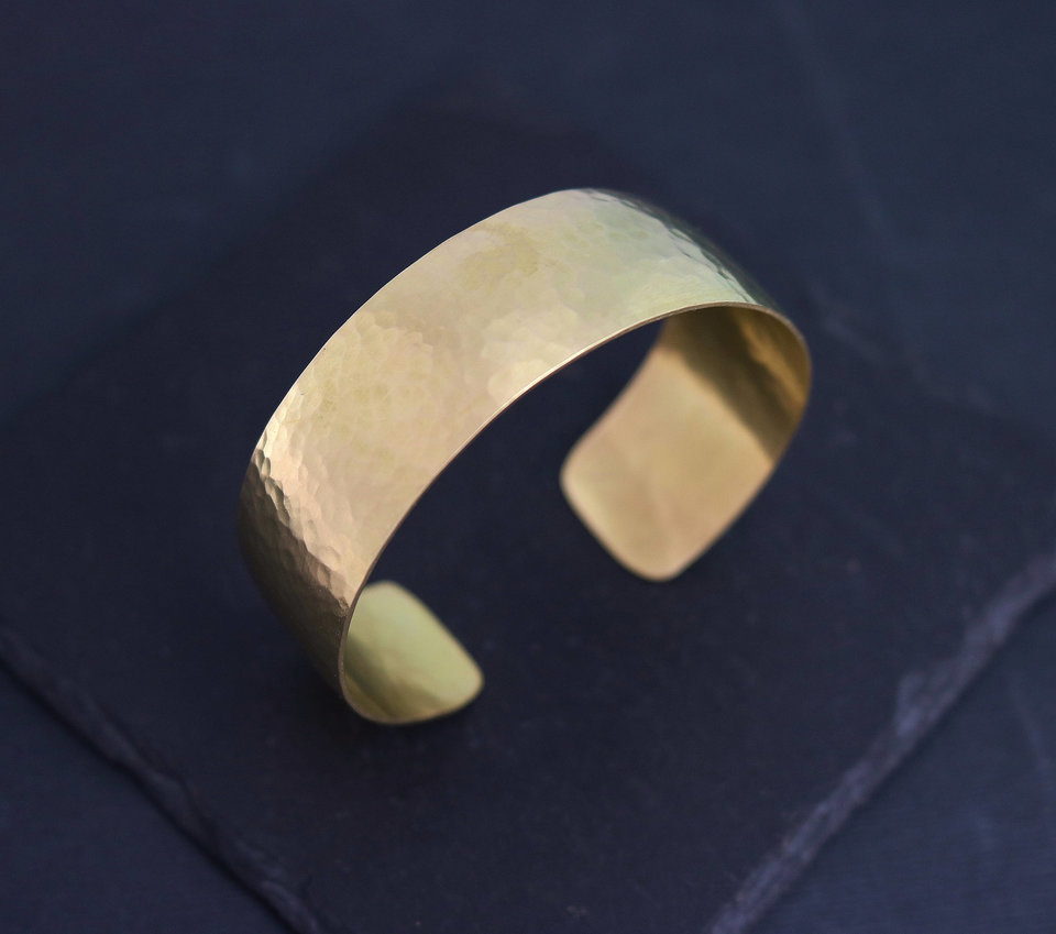 Hammered 18k Yellow Gold Cuff Bracelet, Handmade Yellow Gold Bracelet, Wide Cuff