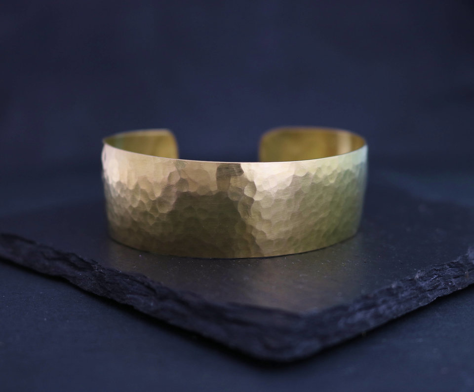Hammered 18k Yellow Gold Cuff Bracelet, Handmade Yellow Gold Bracelet, Wide Cuff