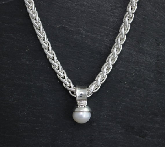 Sterling Silver Necklace with 10mm Grey Akoya Pearl Pendant, Natural Grey Pearl, Mother of the Bride Necklace, Ready to Ship Neckwear