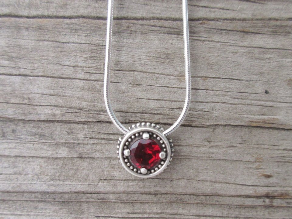 Silver Garnet Pendant sterling silver Vintage Inspired