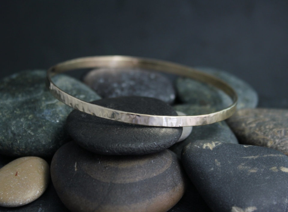 Hammered Yellow Gold Bangle Bracelet, Solid 14k Gold Bracelet 3.5mm, Handmade Bangle, Hammered Bangle, Ready to Ship Bracelet