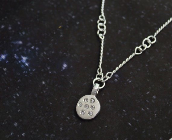 Pleiades Necklace, Handmade Silver Chain Link Necklace, Diamond Coin Pendant, Constellation Pendant, Eco Friendly, Ready to Ship Neckwear