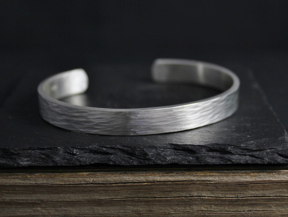 Sterling Silver Hammered Cuff Bracelet, 8mm Wide Silver Cuff, Mens Cuff Bracelet, Mans Cuff, Made to order