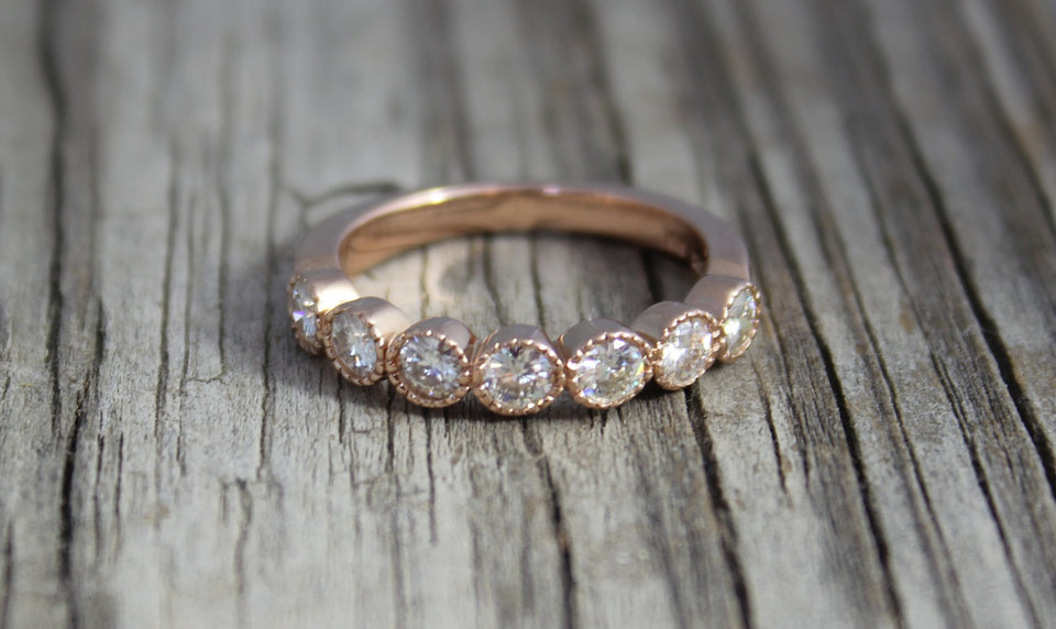 Vintage Inspired Forever One Moissanite Wedding Band - 14k Rose Gold Moissanite Ring - Wedding Band -