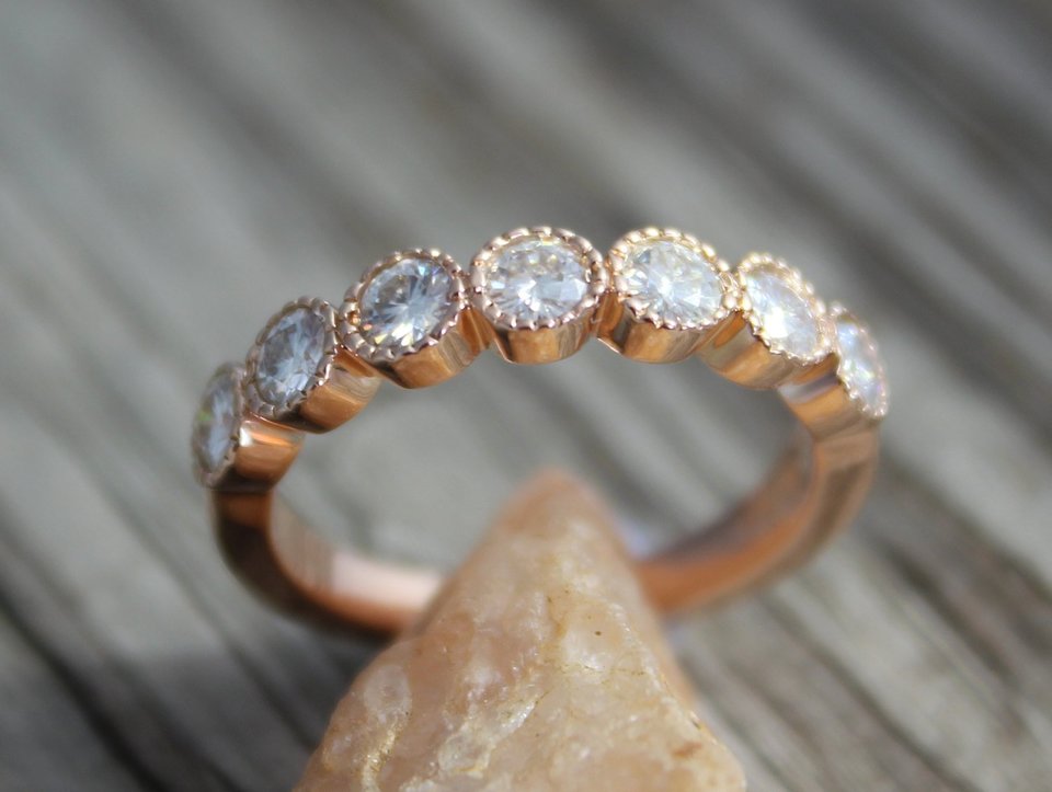 Vintage Inspired Forever One Moissanite Wedding Band - 14k Rose Gold Moissanite Ring - Wedding Band -