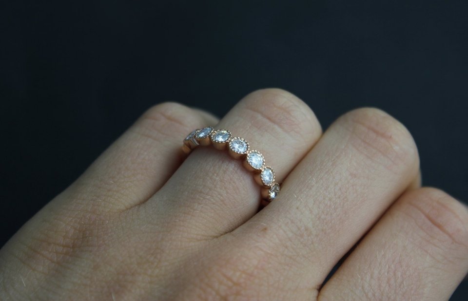 Vintage Inspired Forever One Moissanite Wedding Band - 14k Rose Gold Moissanite Ring - Wedding Band -