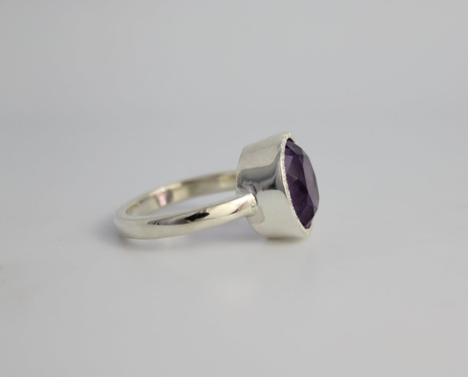 Sterling Silver Textured Halo Amethyst Ring // 9 x 11 Amethyst // Eco Friendly // Ready to Ship Size 6.25
