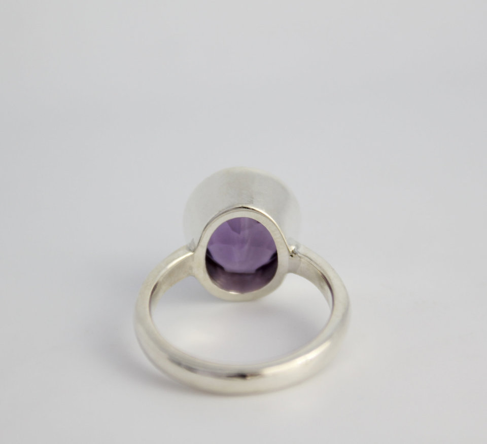 Sterling Silver Textured Halo Amethyst Ring // 9 x 11 Amethyst // Eco Friendly // Ready to Ship Size 6.25