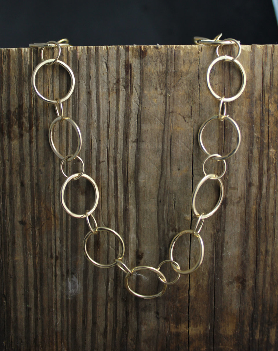 Handmade 14k Yellow Gold Chain, Recycled 14k Gold, Handmade Chain Link Necklace, Circle Chain, Circle Necklace, Ready to Ship Neckwear