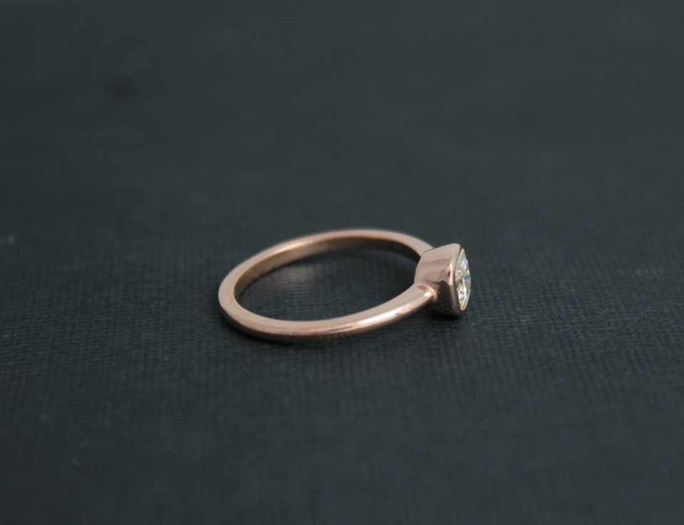 14k Rose Gold 6mm Moissanite Ring, Cushion Cut 6mm Bezel Set Ring, Diamond Alter