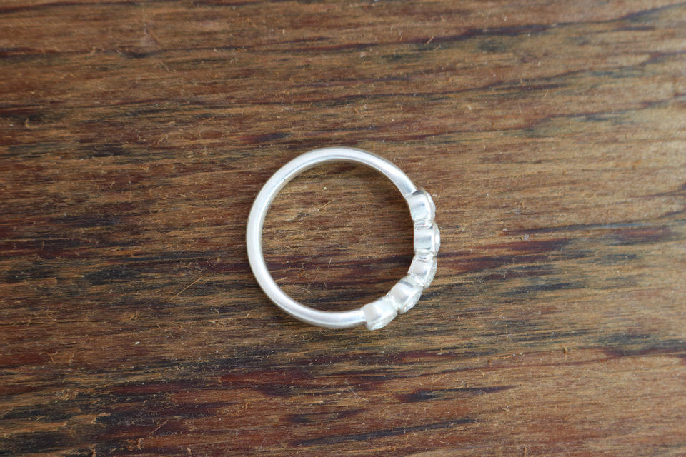 Sterling Silver White Topaz Five Stone Ring, Stacking Band, Tiara ring, Wedding Band, Shadow Contour Band, April Birthstone, Ready to Ship